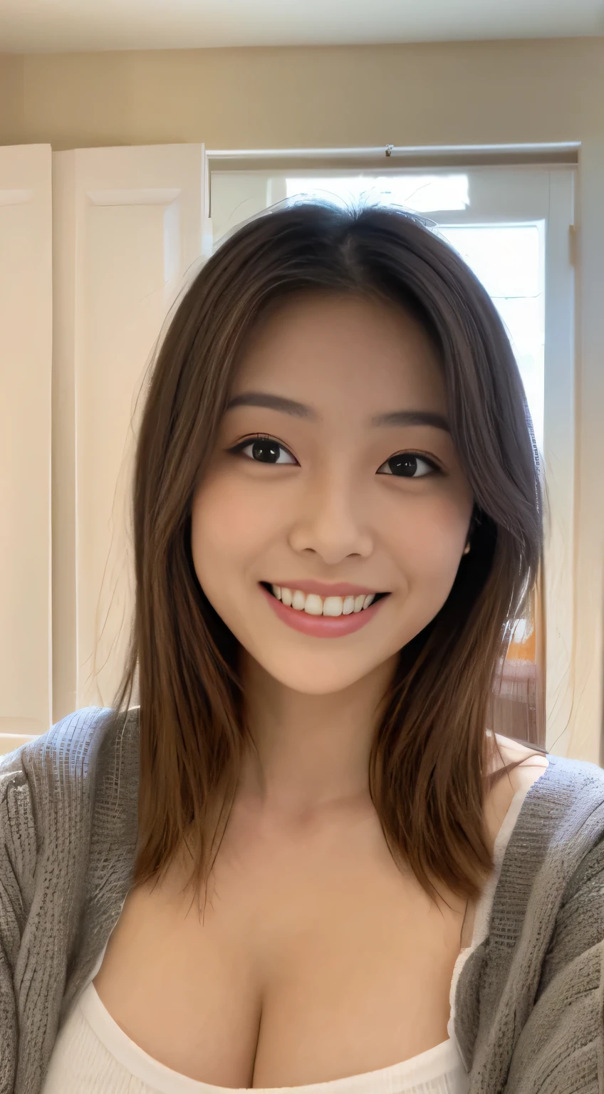 Japanese ),((beautiful girl)),cleavage,An expression that imagines something pleasant:1.2,(perfect body beauty:1.2),((perfect body)),(shy smile),beautiful teeth,