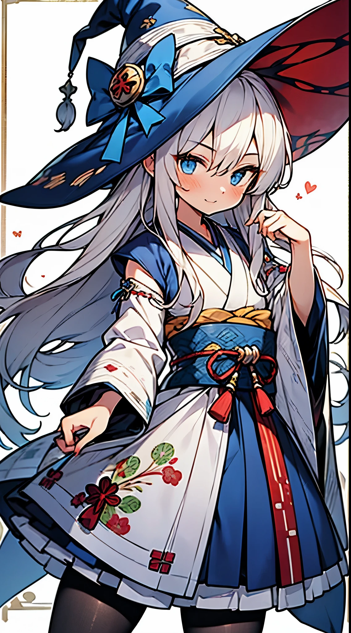 1boy,solo,Beautiful boy cross-dressing,cute face,
boy dressed as cute girl,boy cuter than girl,
silver long hair,blue eyes,blue ribbon,witch-boy,
frilly hat,pattern print tights,
gothic lolita kimono,witch kimono dress,
Japanese sleeves,luxurious obi,Emblem of the Great Whore of Babylon,