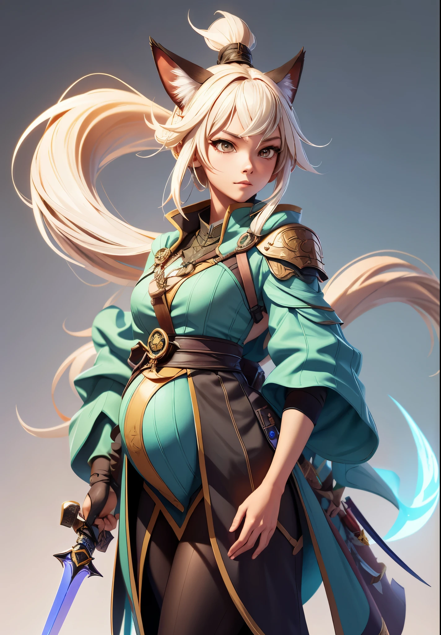 a woman in a dress holding a dagger and a dagger, video game character, from arknights, fox nobushi holding a dagger, hajime yatate, keqing from genshin impact, random haired deity, with small sword, ayaka genshin impact, female action anime girl, official character art, anime character, pregnant anime girl, fetus, pregnant belly, random hair color