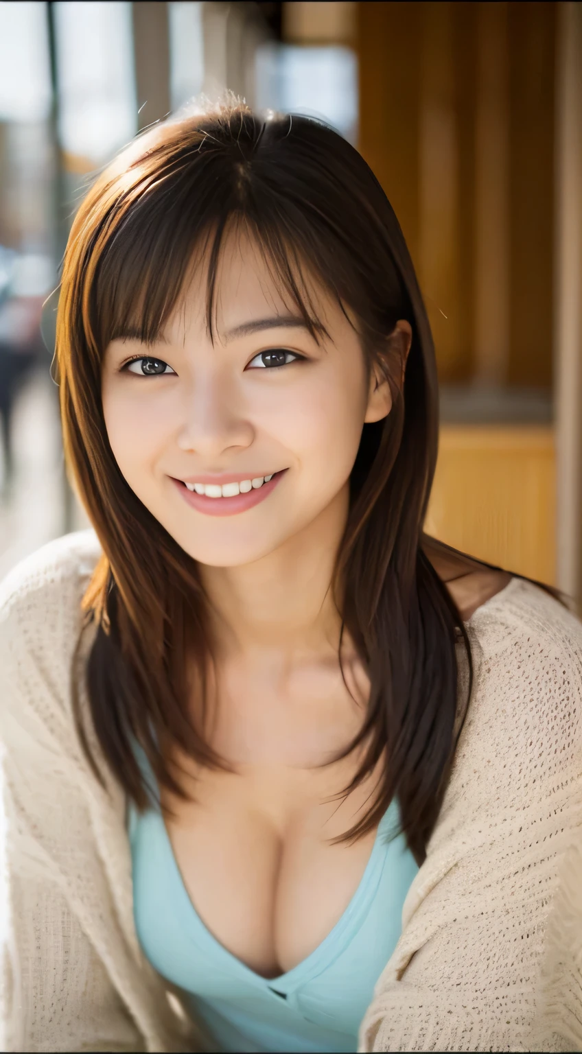 Japanese ),((beautiful girl)),cleavage,An expression that imagines something pleasant:1.2,(perfect body beauty:1.2),((perfect body)),(shy smile),beautiful teeth,