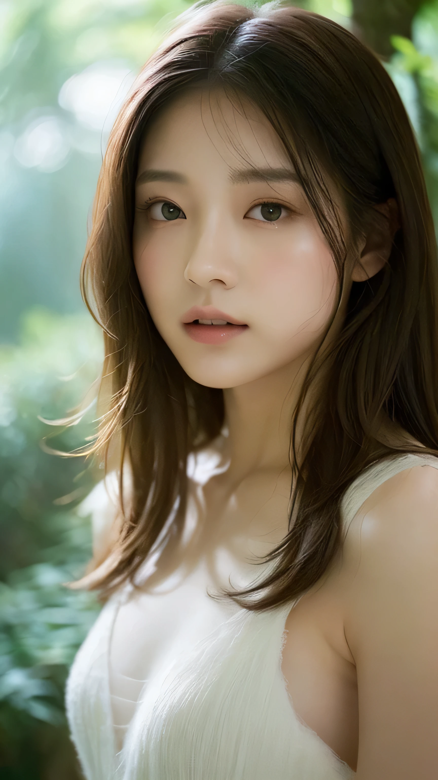 :1.1、Emphasized eyes、rich expressive power、foggy forest、ghost posture、natural soft light、beautiful background、Simple color tones、transparent skin、digital art、great atmosphere、Quiet rain sound、portrait of female elegance、The moment a beautiful masterpiece was created.