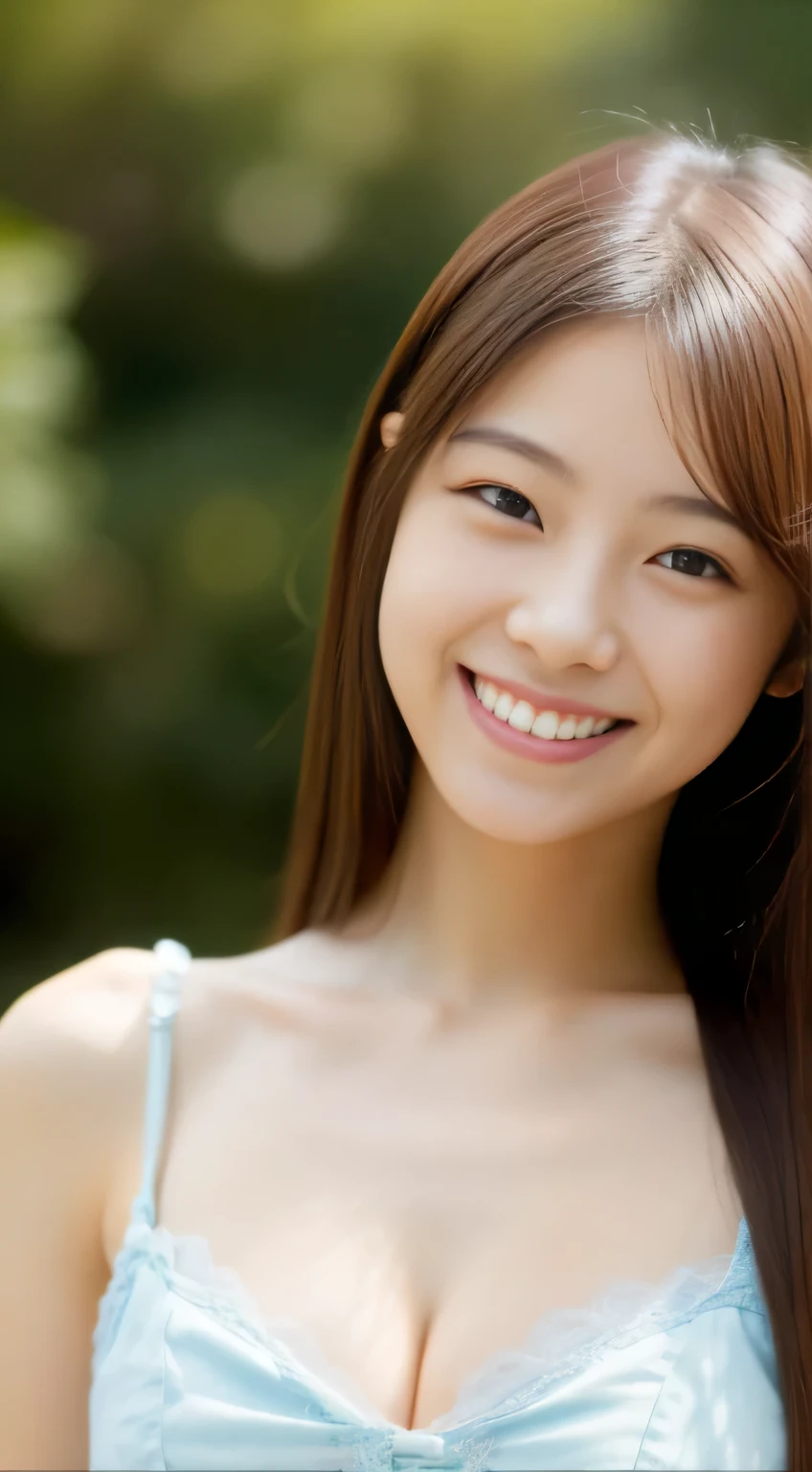 Japanese ),((beautiful girl)),cleavage,An expression that imagines something pleasant:1.2,(perfect body beauty:1.2),((perfect body)),(shy smile),beautiful teeth,