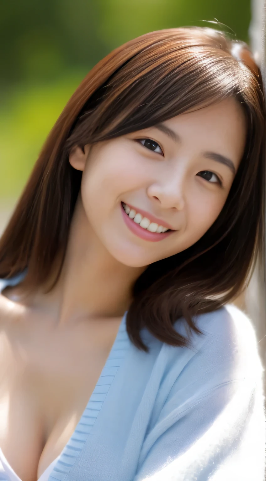 Japanese ),((beautiful girl)),cleavage,An expression that imagines something pleasant:1.2,(perfect body beauty:1.2),((perfect body)),(shy smile),beautiful teeth,