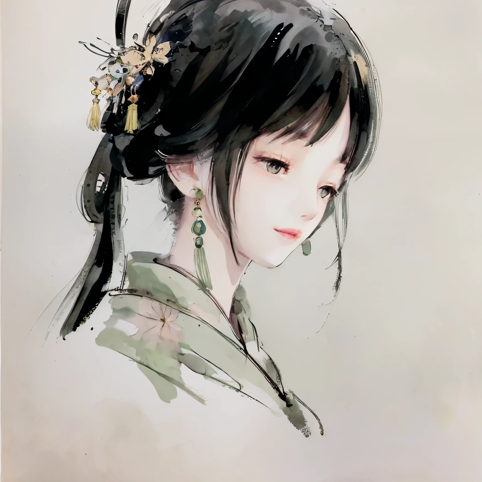 Anime girl wearing green kimono and golden butterfly, palace , A girl wearing Hanfu, beautiful figure painting, Beautiful anime portrait, Anime girl profile, Ancient Chinese princess, Chinese painting style, Inspired by Du Qiong, ancient chinese art style, Beautiful anime style, author:Yang Jie, Beautiful anime woman, Chinese girl, ((beautiful fantasy queen))