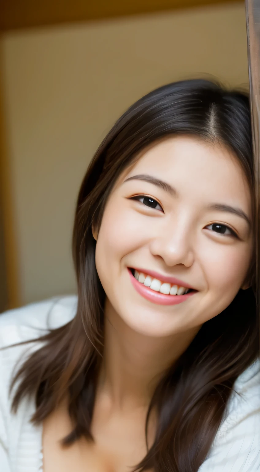 Japanese ),((beautiful girl)),cleavage,An expression that imagines something pleasant:1.2,(perfect body beauty:1.2),((perfect body)),(shy smile),beautiful teeth,