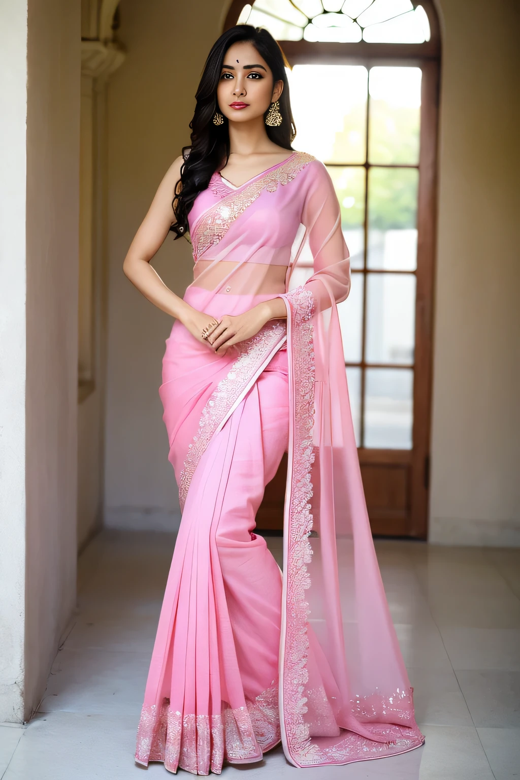 wear in pink saree