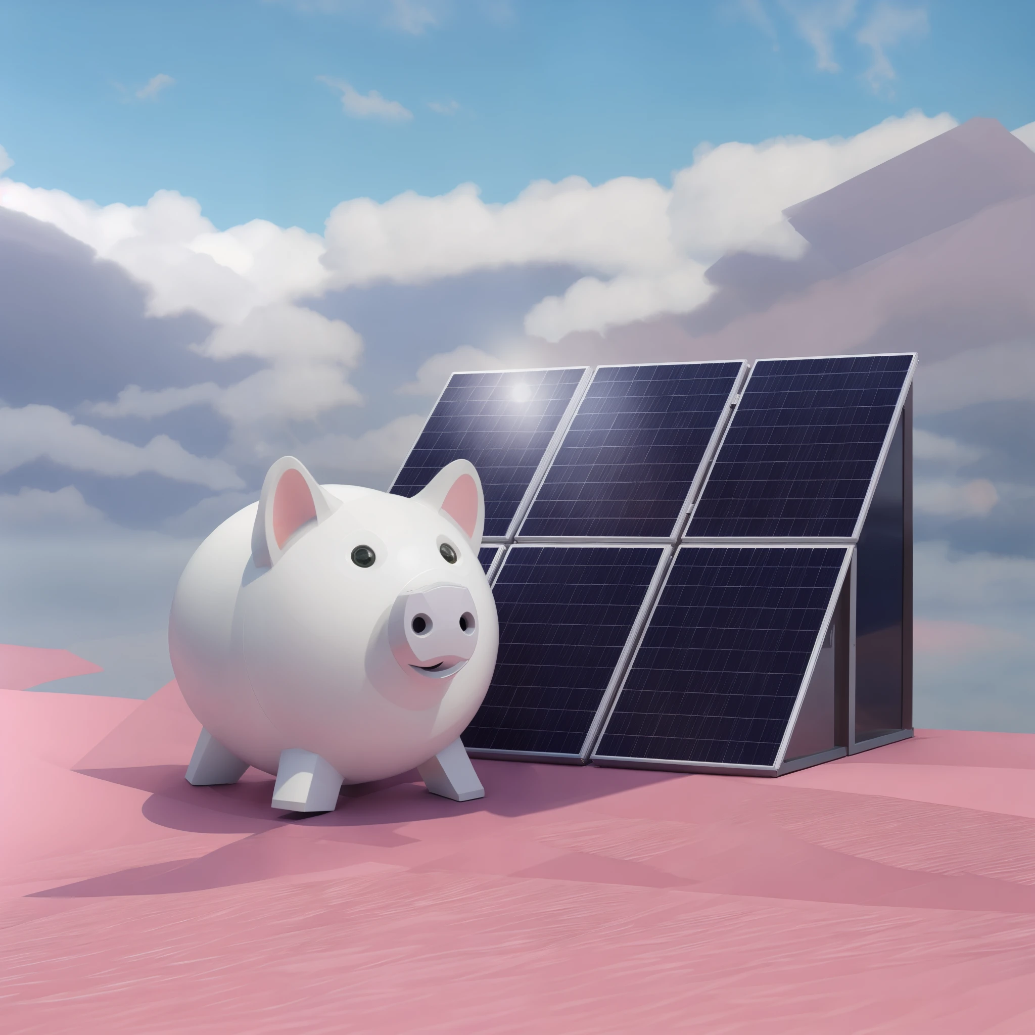 pink arafed porcogy bank with solar panels in the background, solar, solar panels, energia solar, foto do produto punk solar, rooftop solar panels, porcogy, Rendering, energia, energia solared, promo image, renewable energia, Ativo, photo rendering, panels, CG art, cad, 3 d CG, 3d CG, porco, CG, uv, high resolution
