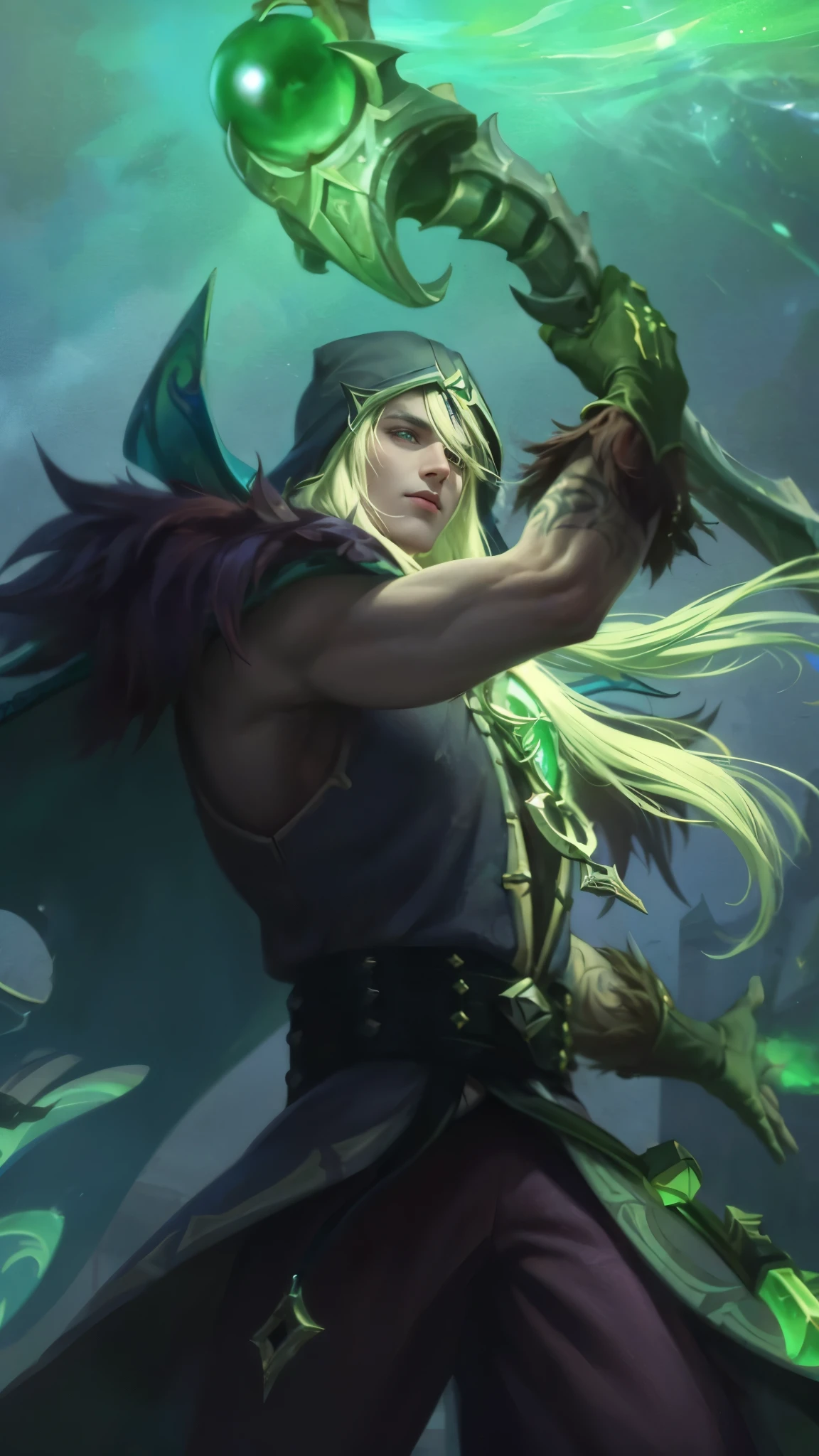 Best quality, masterpiece, detailed skin texture, detailed clothes texture, detailed face, super detail, 8k, intricate detail, 1 boy, The color doesn't change, Muscle guy, 1 guy, green eyes, a close up of a person holding a sword in a dark room, heise jinyao, astri lohne, inspired by Huang Shen, male vampire of clan banu haqim, zhongli from genshin impact, alucard, casimir art, keqing from genshin impact, karthus from league of legends, skinny male fantasy alchemist.