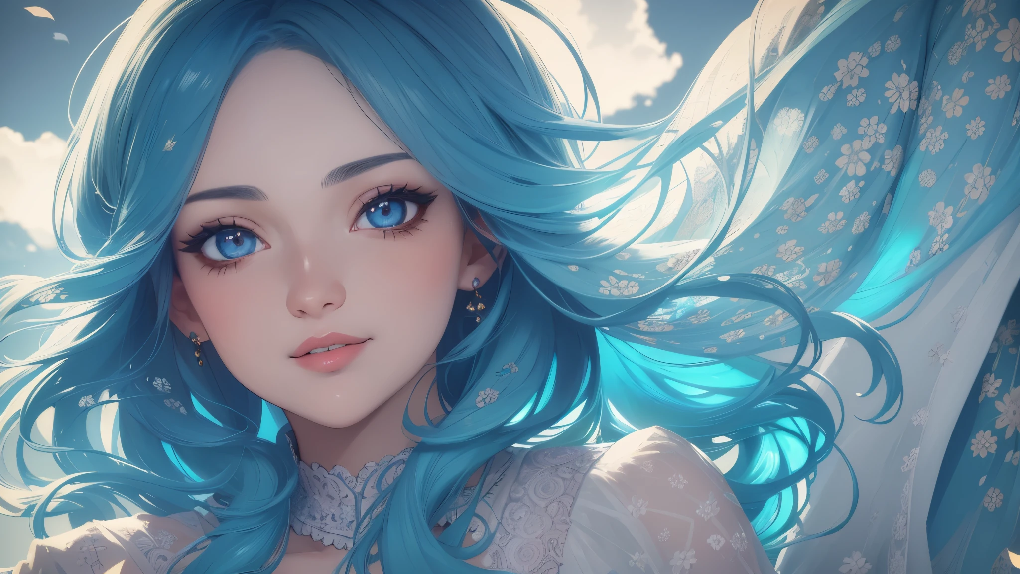 (best quality,highres,masterpiece:1.2),ultra-detailed,realistic,portrait,girl,beautiful detailed eyes,beautiful detailed lips,detailed face,long eyelashes,soft glowing skin,lovely smile,hair flowing in the wind,floral background,vibrant colors,warm lighting