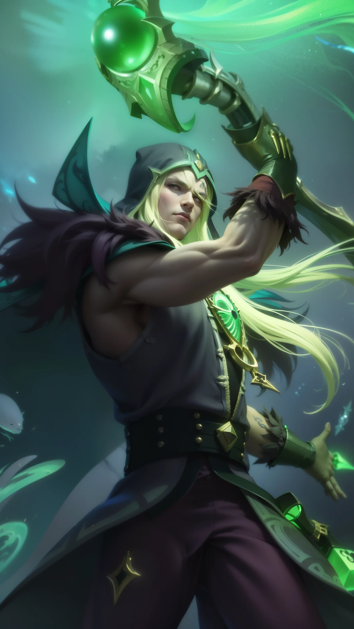 masculine male, masterpiece, ((perfect eyes)) best quality, (semirealism:1.9), beautiful lighting, (extremely detailed CG unity 4k fhd wallpaper), High Detail, Sharp focus, dramatic outdoors, white hair, green eyes, smile, a close up of a person holding a sword in a dark room, heise jinyao, astri lohne, inspired by Huang Shen, male vampire of clan banu haqim, zhongli from genshin impact, alucard, casimir art, keqing from genshin impact, karthus from league of legends, skinny male fantasy alchemist.