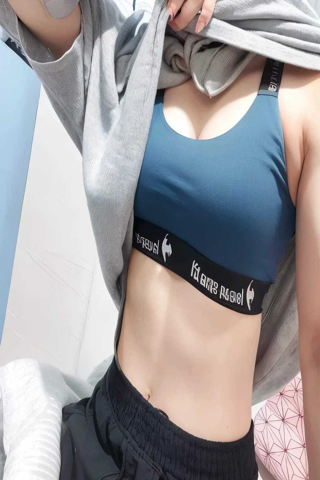 arafed woman in a play sports often top taking a selfie, bralette, play sports often, physically : smallest abdomen ever, wearing crop top, crop top, training bra, wearing a bra, half body trimming, play sports often, waist shot, # oc, #oc, crop top, tight push up bra, she haatch the photo