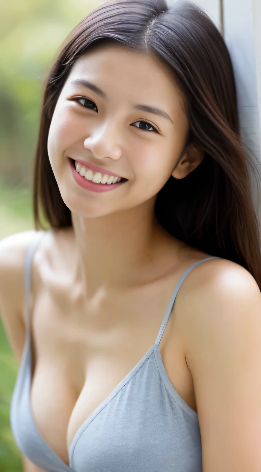 Japanese ),((beautiful girl)),cleavage,An expression that imagines something pleasant:1.2,(perfect body beauty:1.2),((perfect body)),(shy smile),beautiful teeth,