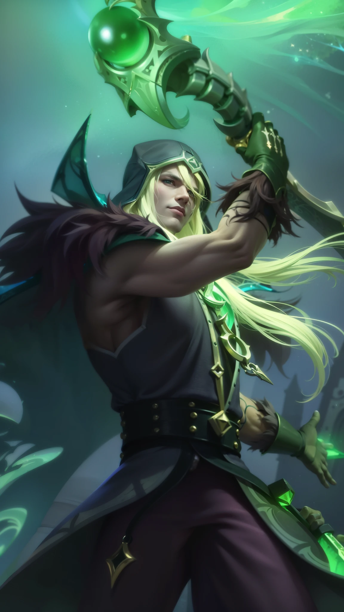Best quality, masterpiece, detailed skin texture, detailed clothes texture, detailed face, super detail, 8k, intricate detail, 1 boy, The color doesn't change, Muscle guy, 1 guy, green eyes, a close up of a person holding a sword in a dark room, heise jinyao, astri lohne, inspired by Huang Shen, male vampire of clan banu haqim, zhongli from genshin impact, alucard, casimir art, keqing from genshin impact, karthus from league of legends, skinny male fantasy alchemist.