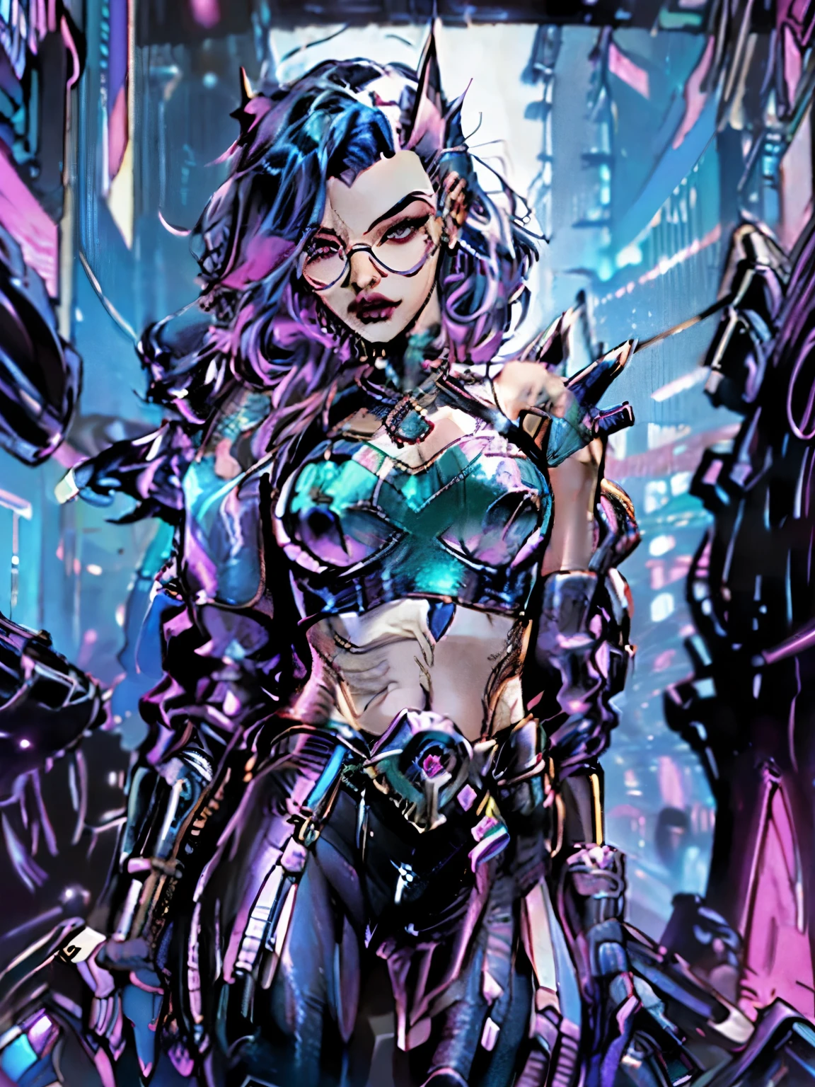 nvinkpunk, arcane style,In the dark and courageous dystopian city of Piltover, plagued by violence and divided into two opposing factions, a young prodigy named Jinx emerges. Having endured unimaginable loss and abandonment, she embraced a life of chaos and destruction, drawing sketch