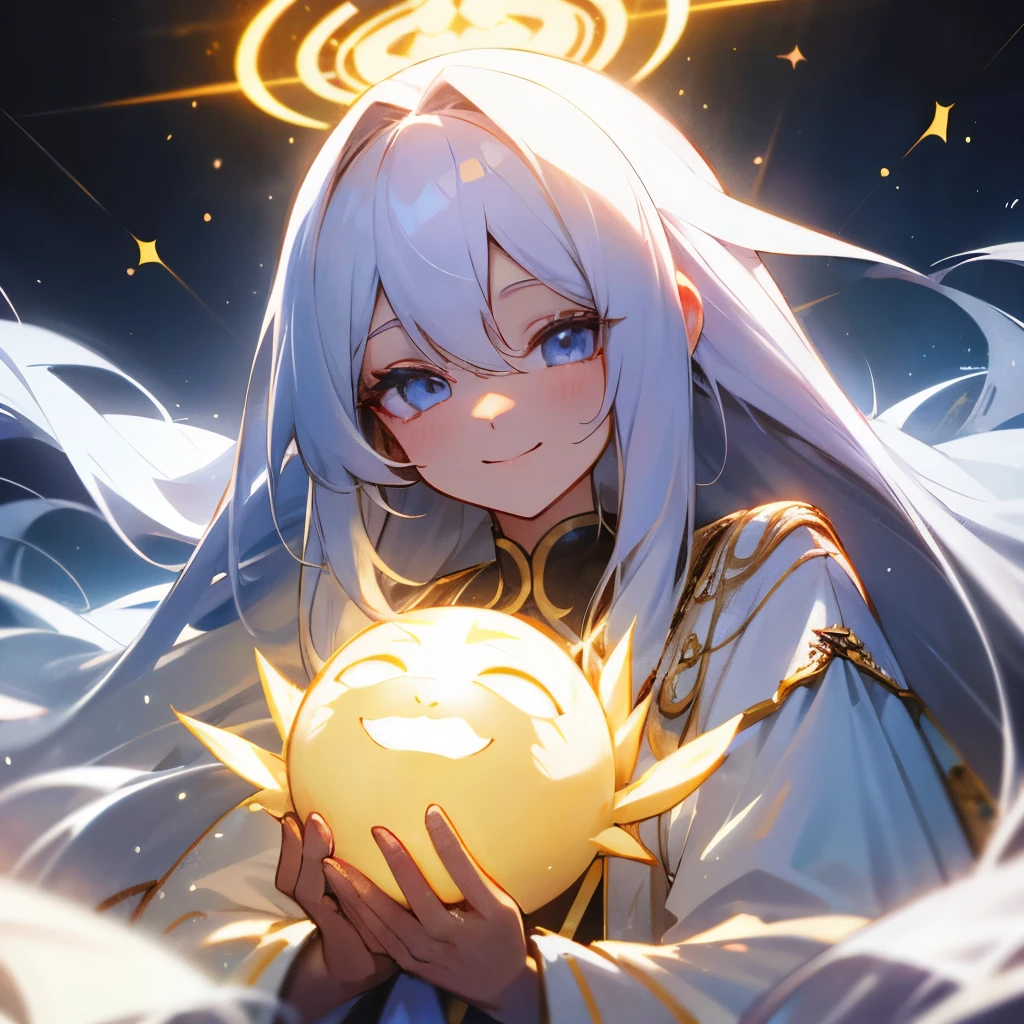 Beautiful beautiful long white hair like a god々A relaxed smile that is illuminated by the bright light, a mysterious ability