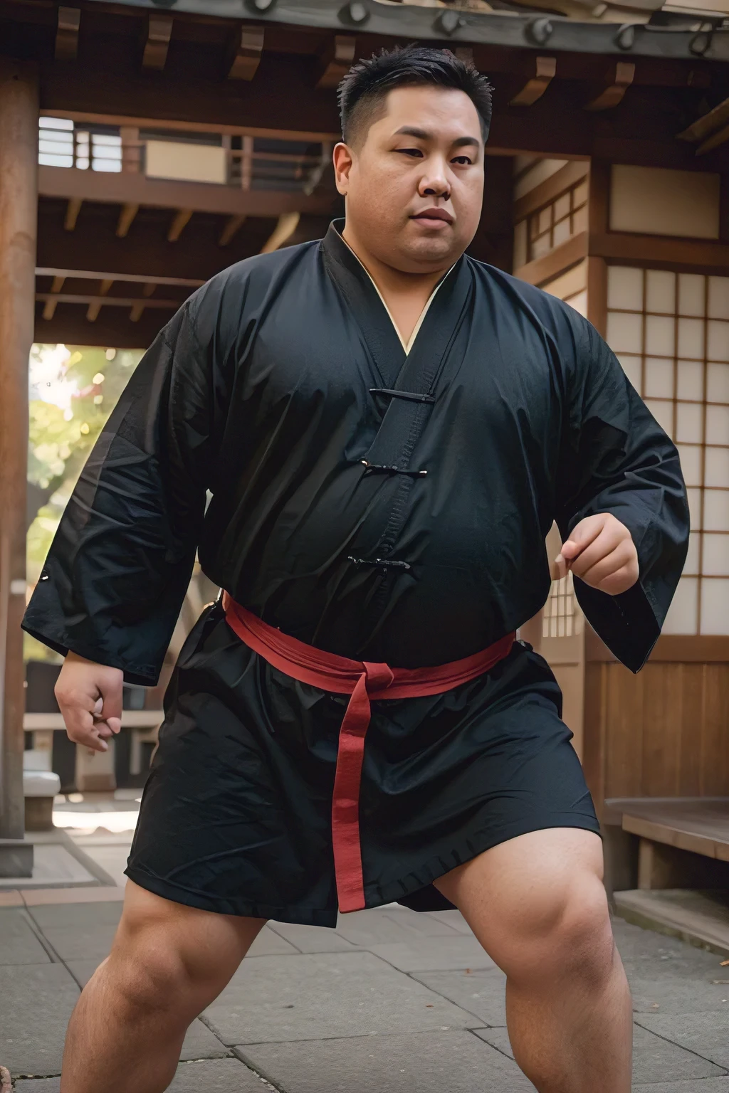 Fat 警察官 male, Weight is over 100kg, You seem kind., blindfolded and covering eyes, his jacket is open,  ropeで縛られている, interested in sexual desire,;Fat, upper body visible, , Fat, short hair, loincloth, male, fat belly, loincloth, rope, Late 30s, bloated belly, fat