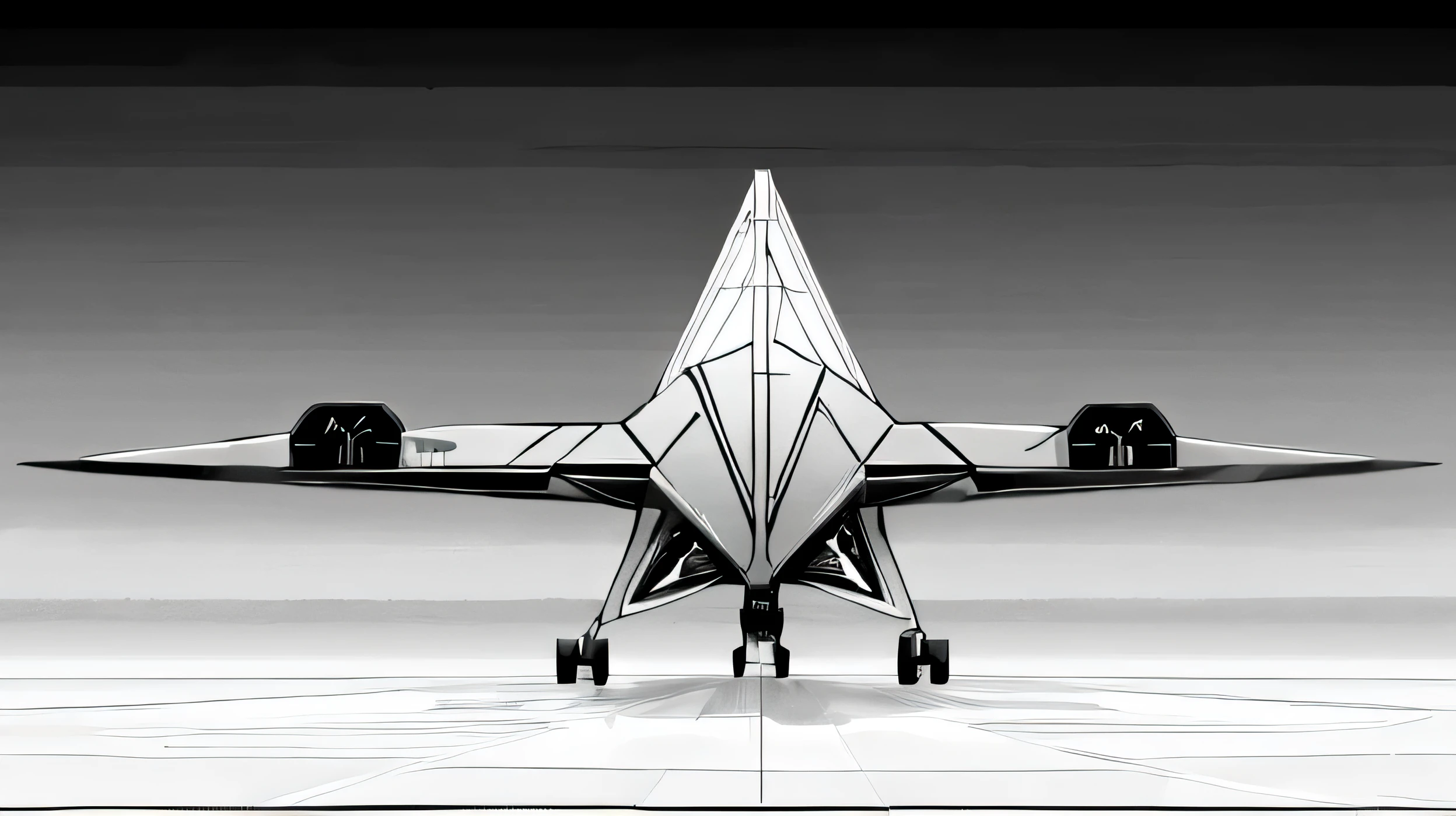 Uma aeronave triangular sem asas como uma aeronave, symmetrical, perfeitamente alinhado preto e branco, technological, Minimalista
