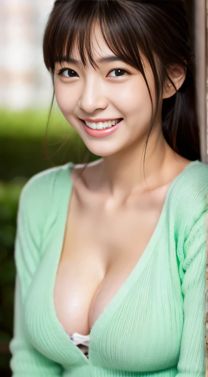 Japanese ),((beautiful girl)),cleavage,An expression that imagines something pleasant:1.2,(perfect body beauty:1.2),((perfect body)),(shy smile),beautiful teeth,