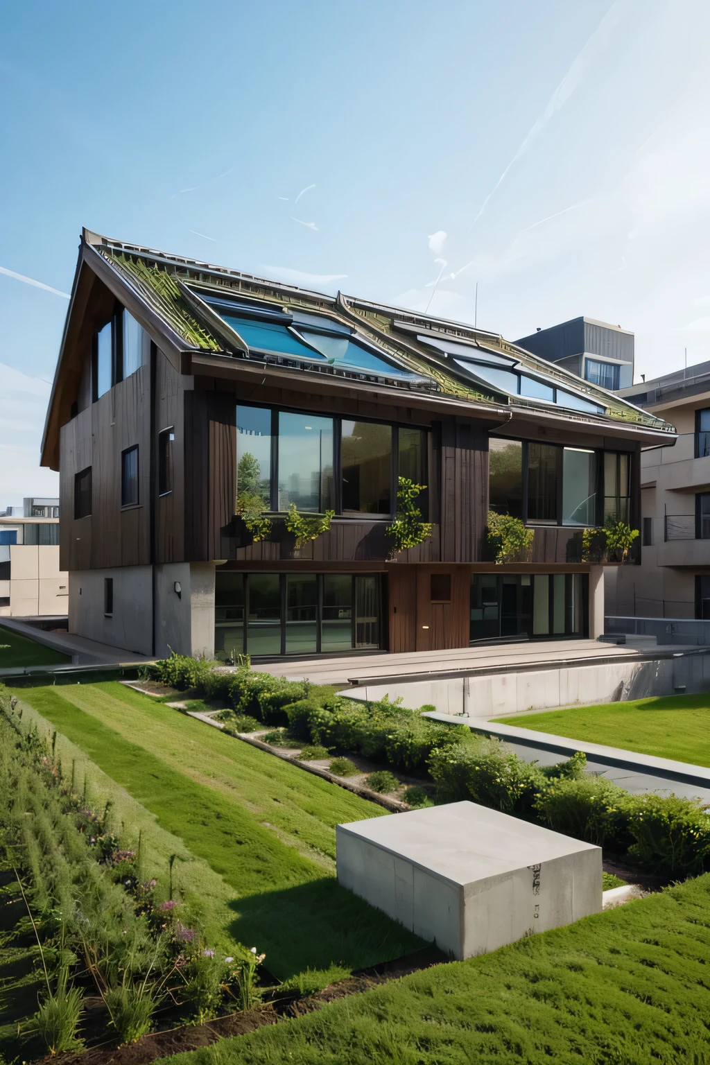 Building with a green roof and facade