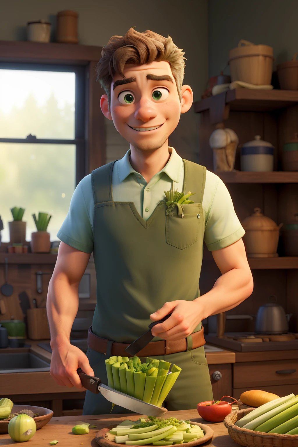 man cutting leeks