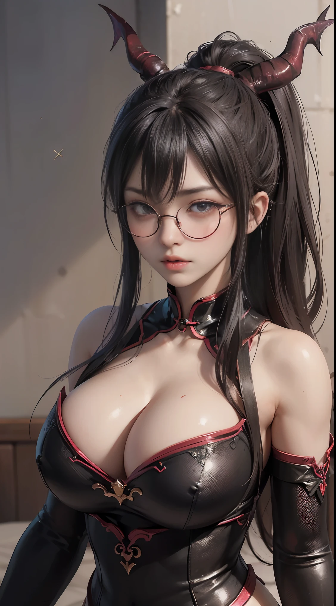Are you okay、(best illustrations)、8k UHD resolution、intricate details、highest quality、realistic、super detailed、best lighting、best shadow、soft lighting、ultra hd、Super realistic、Tyndall effect、Photoreal、(high detail skin:1.2)、 (intricate details, compensate, Pueros face_v1:0.5), (Detailed beautiful and delicate face, Fine, beautiful and delicate eyes, perfectly proportioned face, high definition skin, fine skin, Optimal ratio of 4 fingers and 1 thumb, arm under chest, お腹の下にredく光るタトゥー、Wow wow, wide hips, smooth abdomen, skin is thin and thin, __fashion__, __hair__:1.25)、Digital single-lens reflex camera、 不条理なrealistic作品: 1.3), (maximum resolution: 1.2), (Ultra HDTV: 1.2), cinematic light, fine eyes and skin, detailed facial features, , (sharp focus: 1.2), (focus on the face:1.2),perfect style, beautiful face, acura, anatomically correct, Highly detailed face and skin texture, fine eyes, double eyelid, thin eyebrows, glitter eyeliner: 1 natural cheeks, Glossy skin, Fair skin: 1.2, (glossy lips: 1.4),(embarrassed look: 1.2),Highly detailed face and skin texture, fine eyes, double eyelid, natural cheeks, glossy lips: 1.4,exposed cleavage、Bewitching。redちゃんの顔、fascinating、chest enhancement、(((( round glasses)))),The long-haired、Braid hair、Ponytail distortion、, Ponytail with a bow tied at the back of the hair, huge solemn expression、body up、big breasts emphasis, super tight chest, Breast augmentation surgery, Breasts are very big and round,tight waist、 Meeting beautiful girls, look at the girl's body, in the dark、bat wings,(((devil's horns)))、(devil's tail)、(detailed spooky background:0.8)、devil girl,Long grey hair,emits eerie demonic flames,Lun Guoguang,green色のフラッシュ粒子,waist guard, hand guard, veil, ancient chinese style, night, dramatic composition, super detailed war goddess, (dynamic posture: 1.3), (Are you okay detail), shining light, strong light area, (A magical spell swirled around her.:1.3), Long white hair waving in the wind in every detail, (intense expression:1.1), (That light is、、Highlighting her dominance and rebirth behind the scenes:1.4), (wisdom and rebirth:1.2), (strong attitude:1.2), (overwhelming mysterious power:1.2), (sparkling sweat:1.1), (The contrast between silver and gold:1.3), red Eyes, vampire tooth fangs, Boolean surface, blood from the mouth, grin,bat wings, scared smile, Psychopath Smile, Psychopath Smile, scared, verbal assistance, angry eyes, vampire, Dark sky background, red + green + green, 輝くredい月、, sexy light yellow nightgown, for a long time, The legend of the holy goddess, dark and mysterious version,redと金の火花が眩しい, royal coat of arms, golden scepter, Golden rays,Energy ball between solder gears、energy balls flying around、spark of light、explosion、