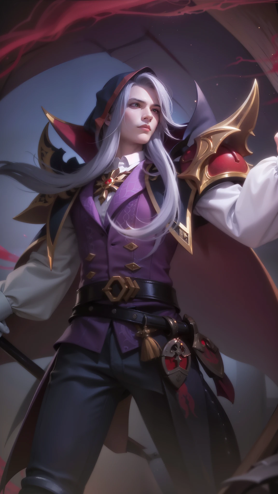 a close up of a person holding a sword in a dark room, heise jinyao, astri lohne, inspired by Huang Shen, male vampire of clan banu haqim, zhongli from genshin impact, alucard, casimir art, keqing from genshin impact, karthus from league of legends, skinny male fantasy alchemist, red eye.