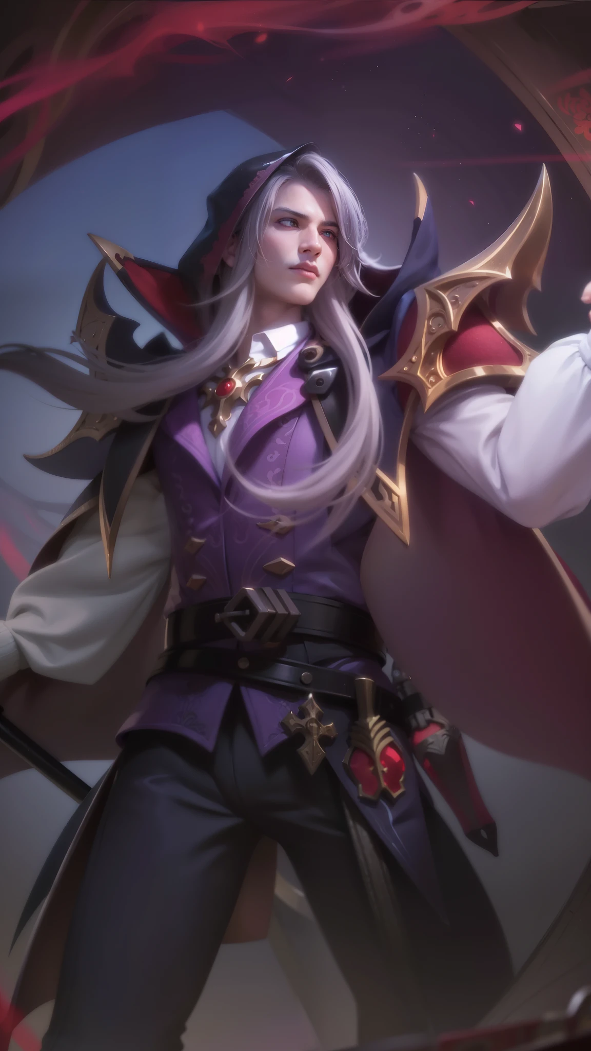 Best quality, masterpiece, detailed skin texture, detailed clothes texture, detailed face, super detail, 8k, intricate detail, 1 boy, The color doesn't change, Muscle guy, 1 guy, a close up of a person holding a sword in a dark room, heise jinyao, astri lohne, inspired by Huang Shen, male vampire of clan banu haqim, zhongli from genshin impact, alucard, casimir art, keqing from genshin impact, karthus from league of legends, skinny male fantasy alchemist, red eye.