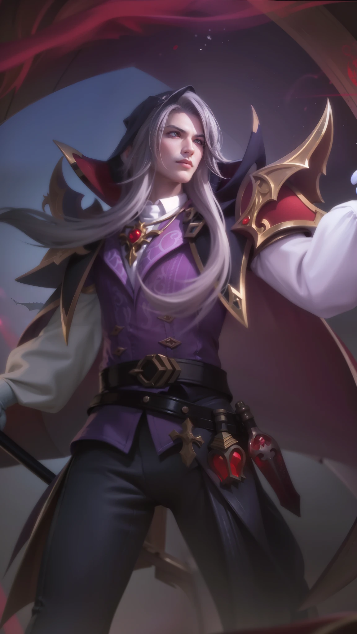 Best quality, masterpiece, detailed skin texture, detailed clothes texture, detailed face, super detail, 8k, intricate detail, 1 boy, The color doesn't change, Muscle guy, 1 guy, a close up of a person holding a sword in a dark room, heise jinyao, astri lohne, inspired by Huang Shen, male vampire of clan banu haqim, zhongli from genshin impact, alucard, casimir art, keqing from genshin impact, karthus from league of legends, skinny male fantasy alchemist, red eye.