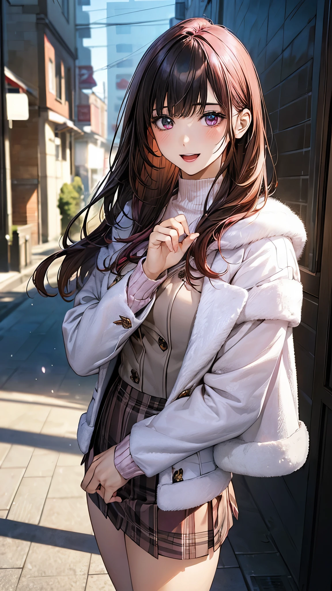 anime girl in a pink coat and scarf covering her face, cute anime girl, anime visual of a cute girl, dressed with long fluent clothes, cute kawaii girl, cute anime waifu in a nice dress, (anime girl), anime girl with long hair, pretty anime girl, loli in dress, cute anime style, extremely cute anime girl face, an anime girl, transparent background, absurdres, high res, ultrasharp, 8K, masterpiece, looking at viewer, begging