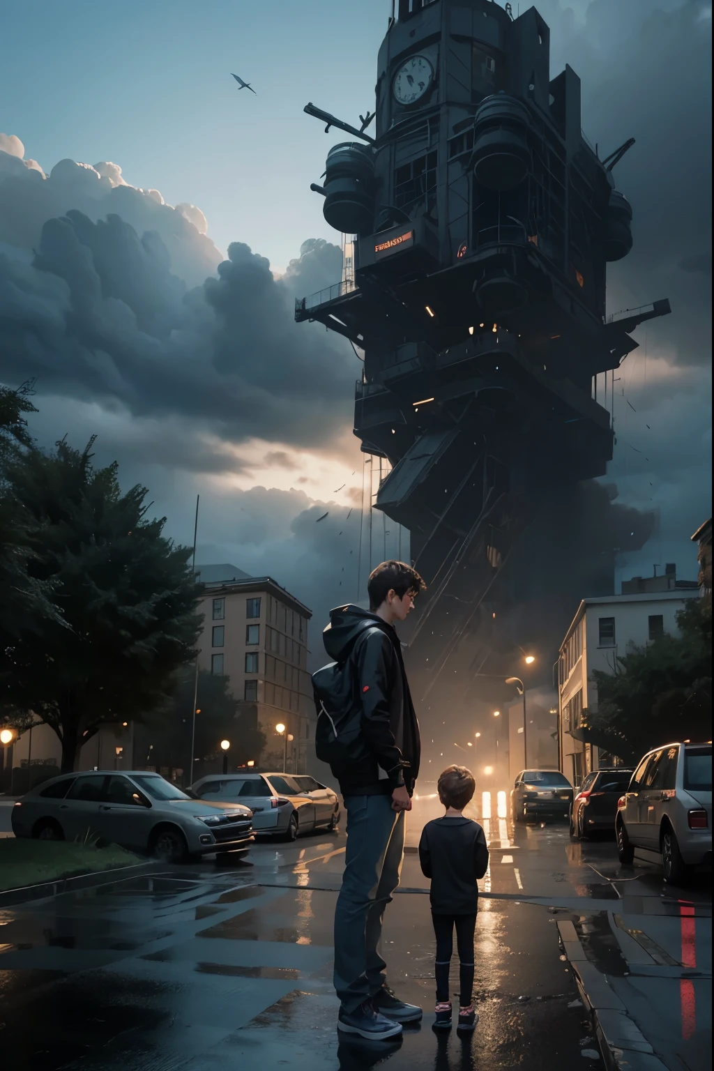 Teenager being excluded in the park by another group of children, cinematic, Lonely, get annoyed, force, realism, greg latkowski, dark clouds, rain