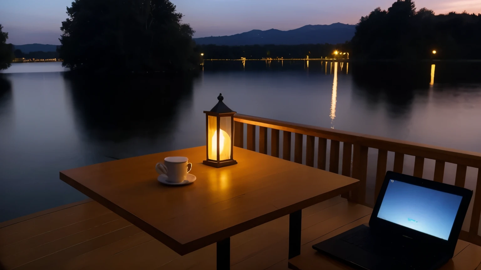 - - study ambience. On the table: laptop, books, pen, lake ambience at night, calm, silent, dark, attached 1150ft high 17 level deck,stairs to 77777777777888777778888887777777777777Sq ft diameter Photorealistic,High Quality,Sharp Focus,Hyperrealism, Digital Art,Extreme detail.EF 800mm f/5.6L,USM Super Telephoto Lens DeepPRIME XD 3840x2160 pixels