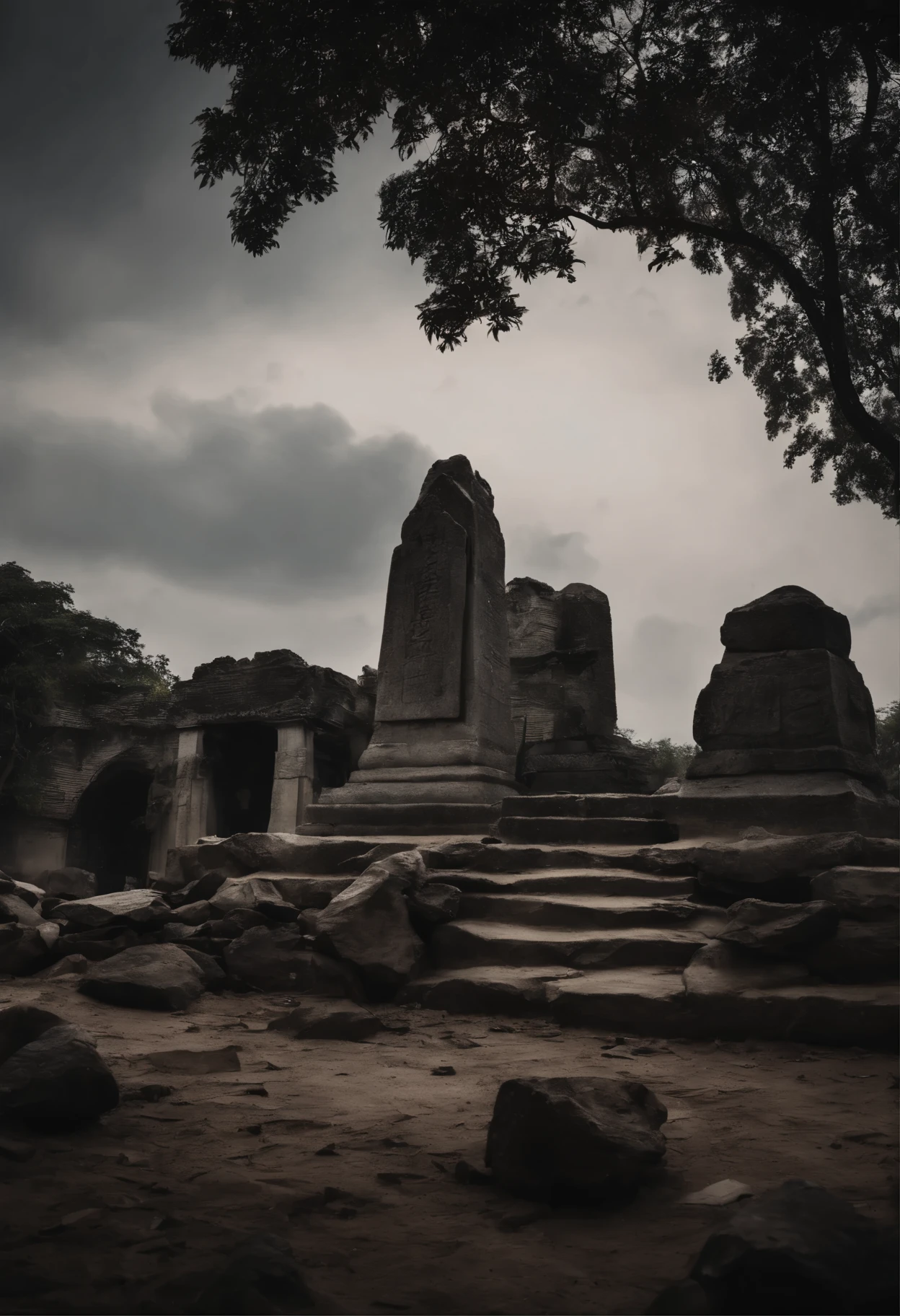 Huang，ruined stone monument，Scattered debris