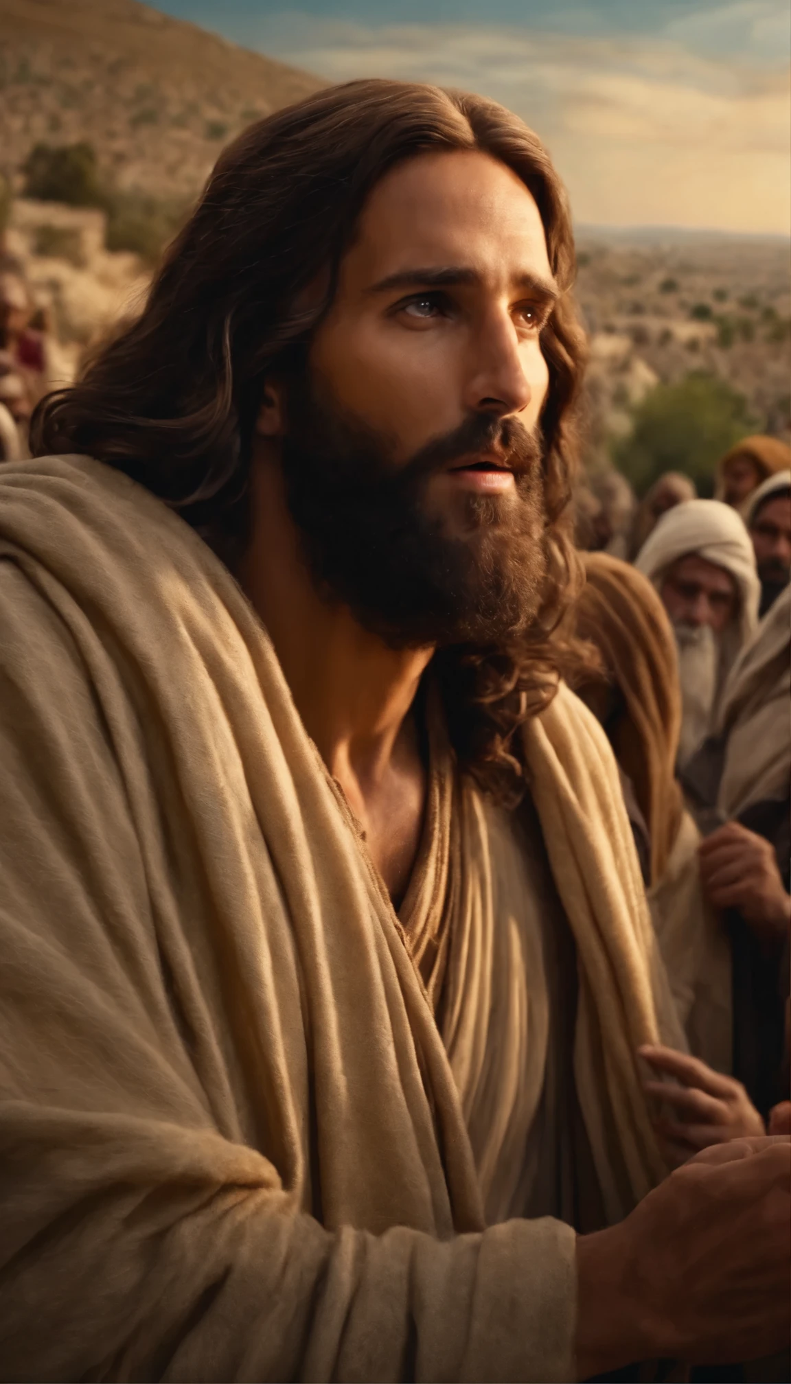 jesus christ talking to the crowd on the way up to jerusalem, havia alguns gregos entre eles, imagem sacra do tempo de Jesus Cristo, melhor qualidade, obra prima, 8k