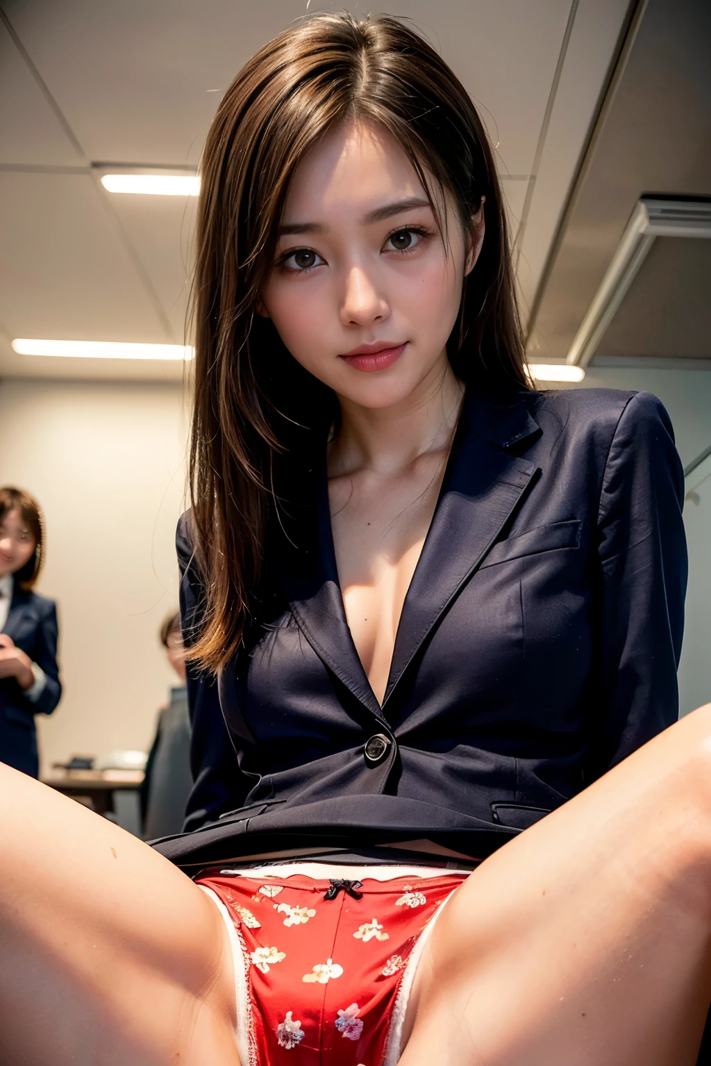 8k, RAW portrait (japanese woman),masterpiece、Photoreal:1.3、realistic, ultra high resolution, highest quality, real life photos ,( in the evening :1.1),
((((1 female:1.5)))), (((Two girls showing off their panties in the room)))、(cute face:1.3)、japanese woman,((office lady))、((本物のoffice lady))、((suit:1.6))、 long hair,,slender body,、in the room、
big, beautiful, detailed eyes, black hair,(Depth of written boundary:1.3)、 ((dark brown eyes:1.2))、(realistic skin texture:1.3)、(Immersive atmosphere:0.8、chiaroscuro:1.2) 、(look viewer:1.3)、((embarrassing))、((red cheeks:1.3))、((from belowの天井:1.2))、(smile:1.2)、((wearing very small silk panties))、((panty shot))、((woman rolling up her skirt))、((from below:1.15))、((panties close up:1.39))、((panty shot))、the most beautiful woman in the world、the most beautiful woman in the world、((spread your legs to the side:1.4))