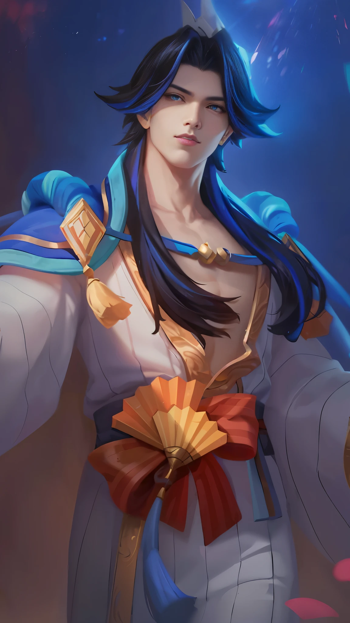 a close up of a person with a fan in their hand, heise jinyao, inspired by Huang Shen, zhao yun, keqing from genshin impact, zhongli from genshin impact, bian lian, onmyoji portrait, inspired by Shen Zhou, inspired by Pu Hua, zenra taliyah, sylas, onmyoji detailed art
