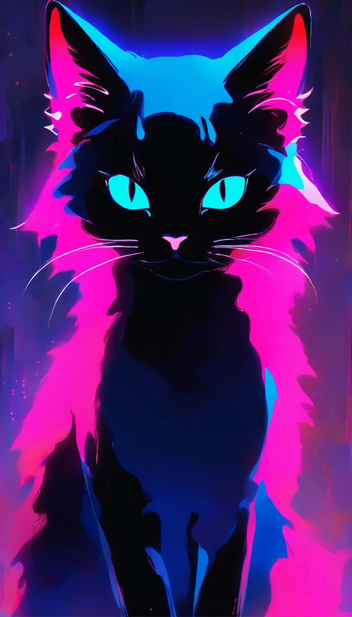 Cat in art, Narrow-eyed grooming、leisure、Main color Black, Secondary color cyan, Pastel pink background, artistic, Sophisticated, Warm style, Shapes include abstract cats, Playful forms, Elegant piece, Textures include fur textures, Smooth paint, Fabric texture, The lines contain graceful lines, Natural curves, Delicate silhouette, The shape is elegant, approachable, Expressive, Aesthetic.