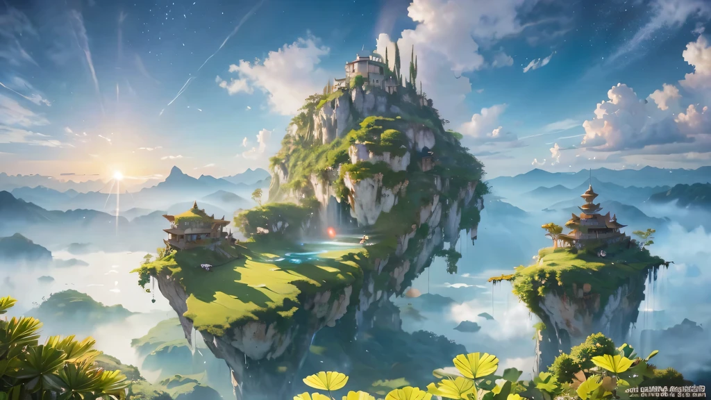 《avatar》pandora'floating island,Wonderful picture,悬浮在空中的floating island,Varies in morphology,huge mountains,Winding,The surface is covered with dense vegetation,各种奇异的植物在floating island上生长繁殖,floating island的颜色非常鲜艳,in green、Mainly blue.feeling of energy,阳光透过云层照射在floating island上,Make the silhouette of vegetation clearly visible in the sky,various strange creatures,Full of energy and vitality,pandora'floating island美丽而神秘,Advanced special effects technology,Exquisite scene design,A world full of fantasy and imagination