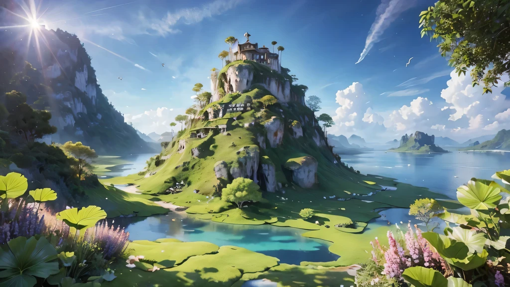 《avatar》pandora'floating island,Wonderful picture,悬浮在空中的floating island,Varies in morphology,huge mountains,Winding,The surface is covered with dense vegetation,各种奇异的植物在floating island上生长繁殖,floating island的颜色非常鲜艳,in green、Mainly blue.feeling of energy,阳光透过云层照射在floating island上,Make the silhouette of vegetation clearly visible in the sky,various strange creatures,Full of energy and vitality,pandora'floating island美丽而神秘,Advanced special effects technology,Exquisite scene design,A world full of fantasy and imagination