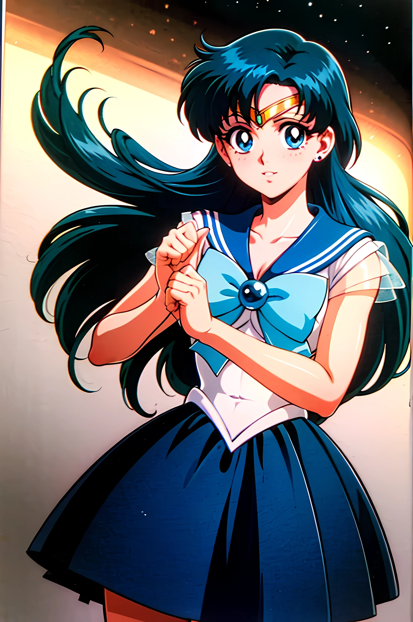 (highest quality:1.3), (masterpiece:1.4),(anatomically correct), (all limbs),(Refers to the whole),(precise fingertips), (small details),(8k),(About Photoreal:1.37),sailor moon!!!!!!!!, sailor moon Style,by sailor moon, sailor warrior uniform,(sailor mercury:1.25),aqua eye, dark green hair,(fighting pose:1.25),((magical dark forest :1.2)),at dusk, moon, ((Recommended for scenes with strong dark shadows:1.2)), golden flower ,beautiful magical style, water reflection,intense, concept art, digital painting,