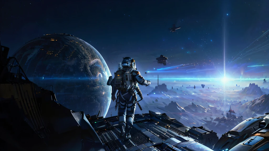 Heavily armed Chinese astronauts descend from the sky，Boarding the crystal asteroid，Interstellar，endless space，view，Depth of field masterpiece))，(best quality))，Magnificent space image scenes，Beautiful and colorful crystals，Surrealism, Super detailed, precise, best quality, super high quality, masterpiece, anatomically correct, high resolution, 16k，(best quality,4k,8k,high resolution,masterpiece:1.2),super detailed,actual,Translucent ethereal mechanical astronaut，futuristic astronaut，Mechanical joint，Futuristic space background，Beautiful sci-fi art, Sci-fi digital art illustration, Digital cyberpunk art, Sci-Fi Digital Painting, futuristic digital painting, futuristic concept art, Interstellar landscape before a sci-fi film, Sci-fi digital art, Advanced digital cyberpunk art, Amazing cyberpunk warrior