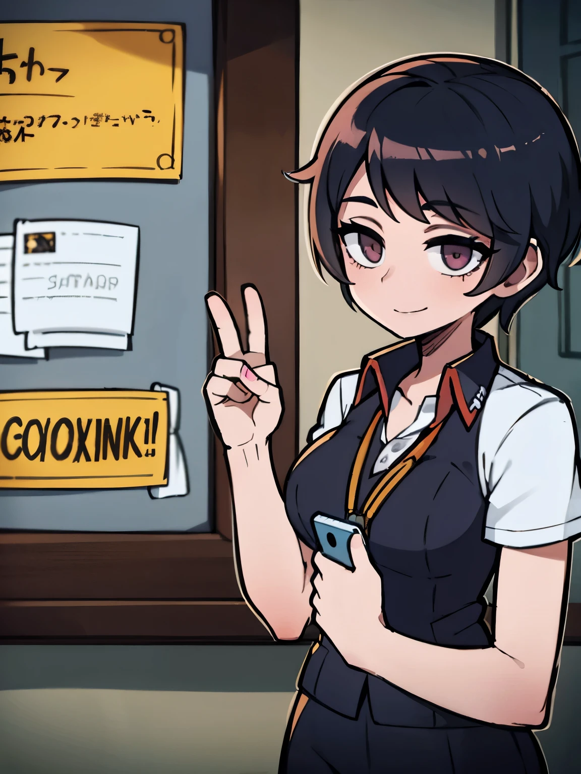 <lora:Lvi-NAI-LyCORIS-512px-LR-Merged:0.8>
a very genki tomboy doing the \v peace_sign