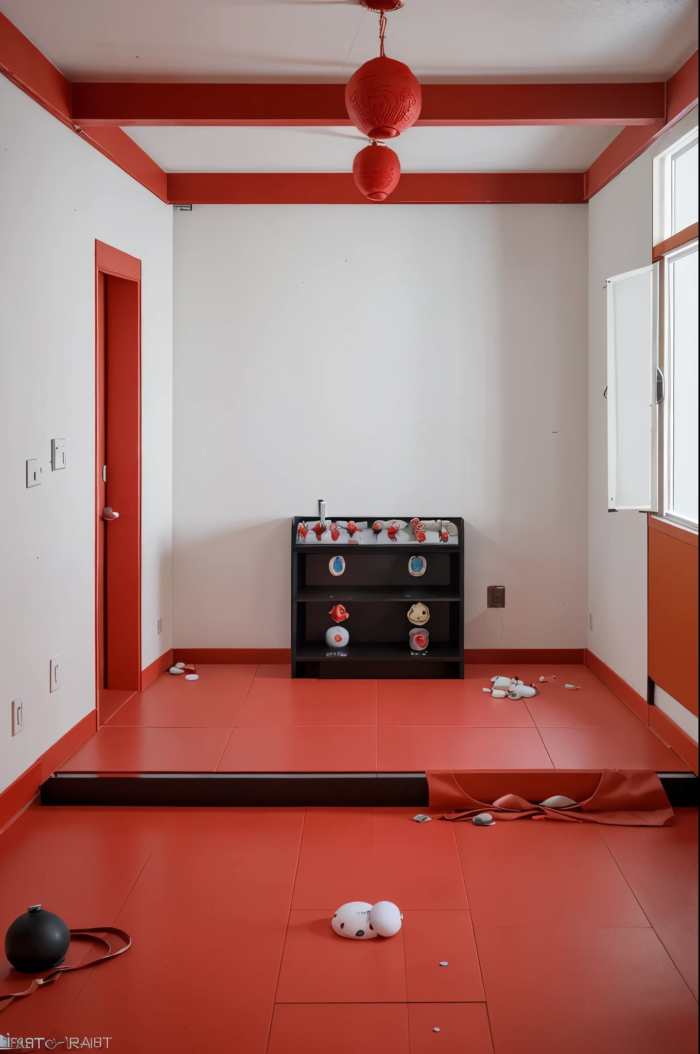Interior de un dojo rojizo abstracto con estilo de dibujo de gacha life