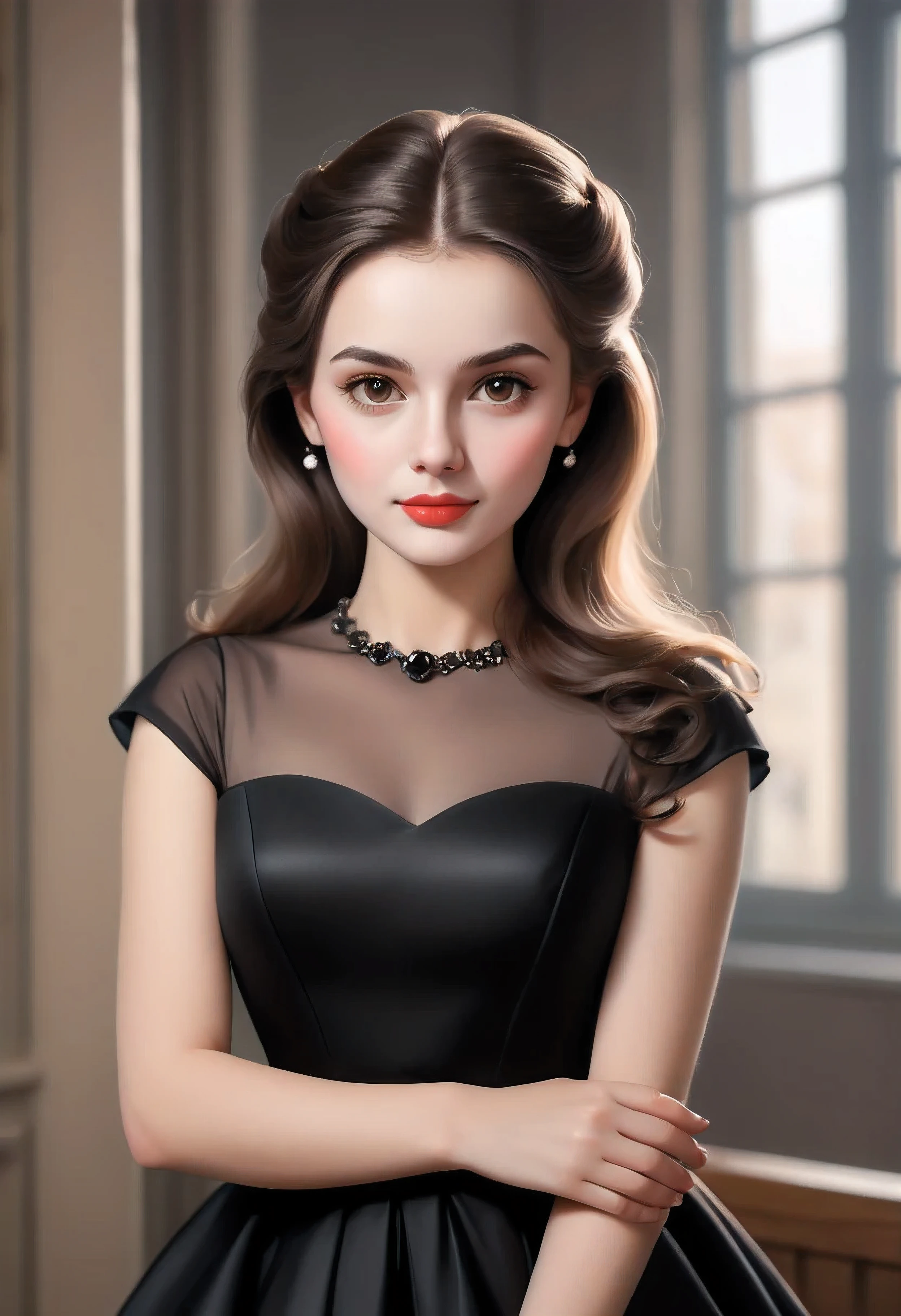 arafed photo of a woman in a black dress posing for a picture, inspired by Judy Takács, in her early 3 0, by Béla Kondor, by Pál Balkay, great likeness, svetlana tigai, 2 0 5 0 s, in her early 20s, very very beautiful woman