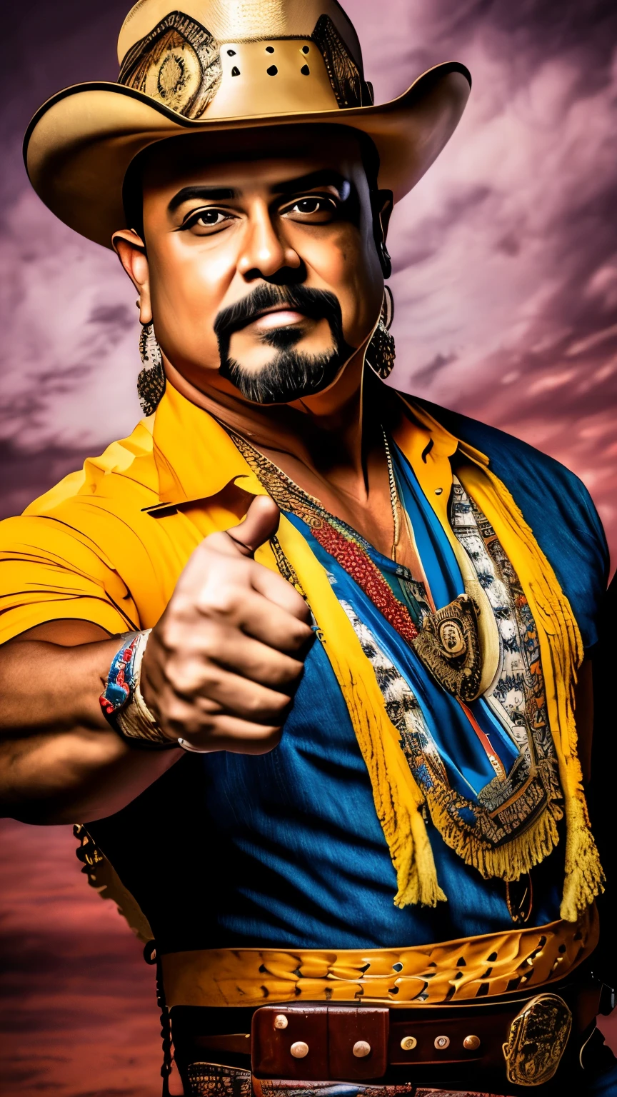 1
arafed man in a cowboy hat and bandana giving a thumbs up, james zapata, bearded cowboy, brian pulido, david villegas, joel torres, dressed as a western sheriff, pablo perdomo, 2 0 2 2 photo, luiz escanuela, sidney lugo, wearing presidential band, pablo olivera, inspired by Dave Arredondo
2
arafed man in a cowboy hat and bandana