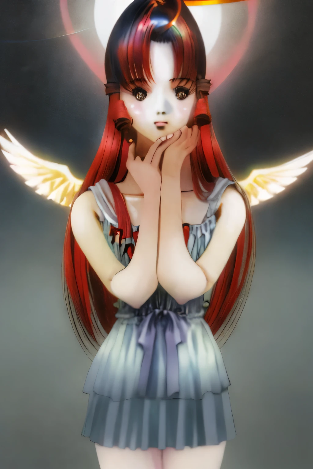 red hair、beautiful girl、halo、Angel、、With bangs、long hair、star、High quality、anime
