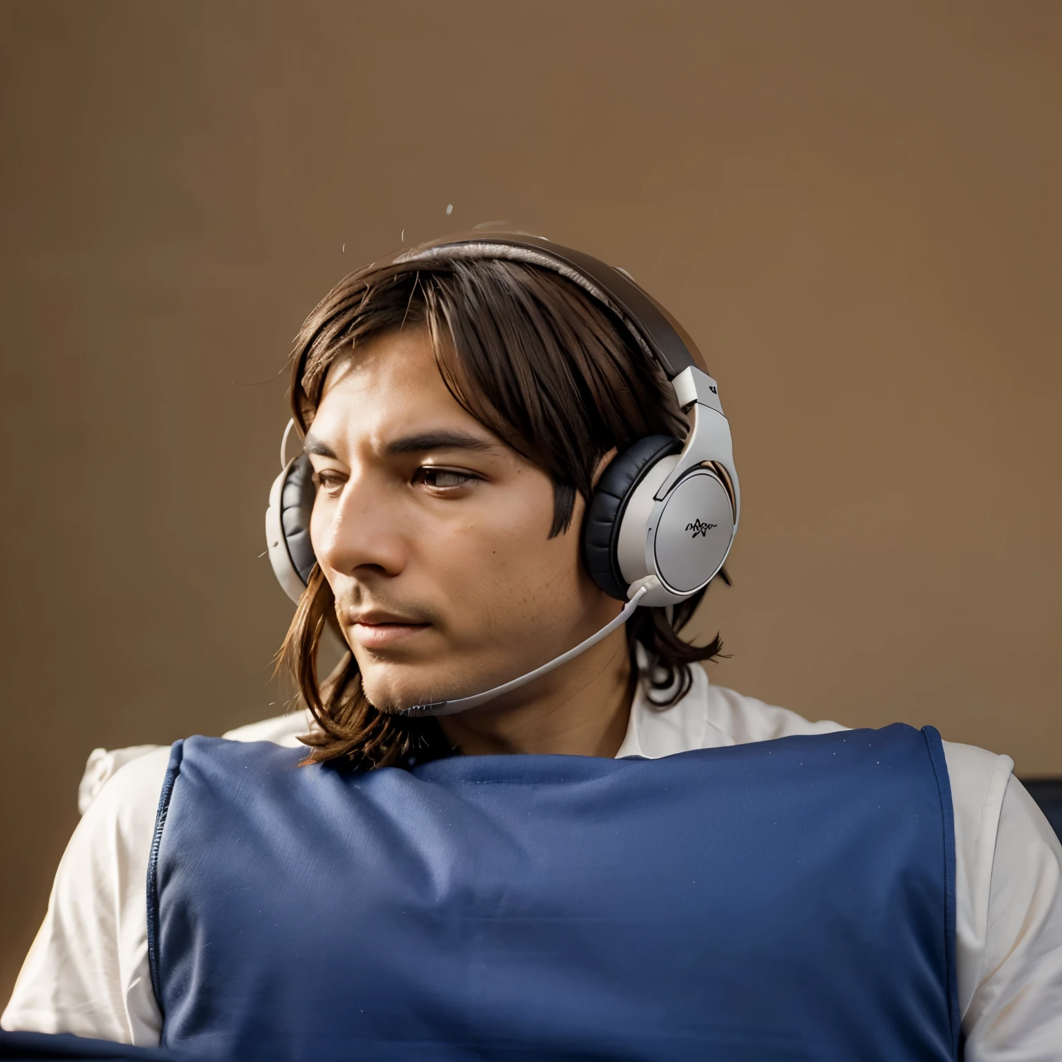 Tiger listening to music with headphone with a ritem on his focus 