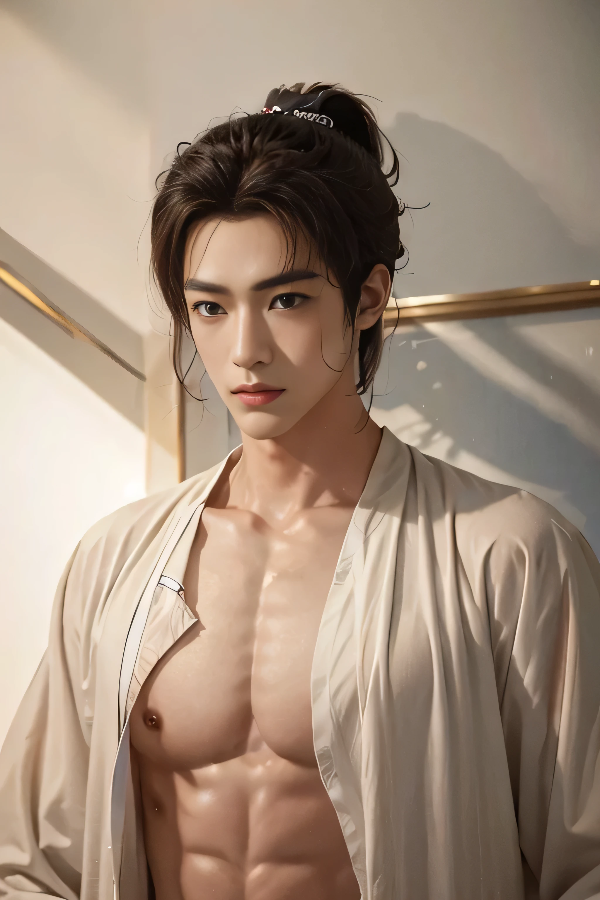 masterpiece, best quality, gufeng boy, chest abs 