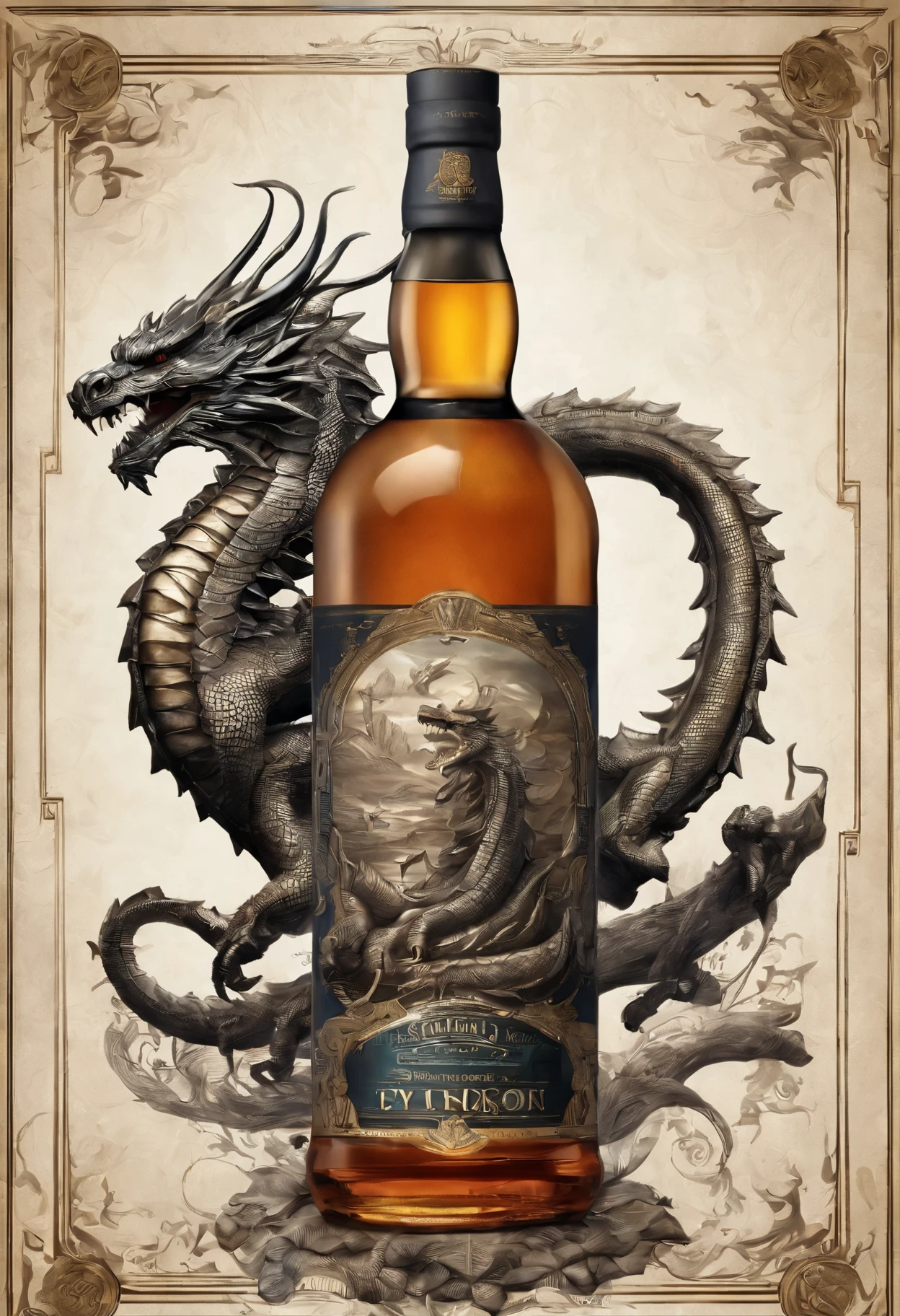 bottle of whisky with a dragon head on top, very fancy whiskey bottle, fancy whiskey bottle, hyper realistic ”, hyper realistic”, closeup portrait shot, infused with zerg hydralisk, stunning and rich detail, close up portrait shot, ultra realistic ”, ultra realistic”, whiskey bottle, portrait shot, photo taken of an epic intricate,