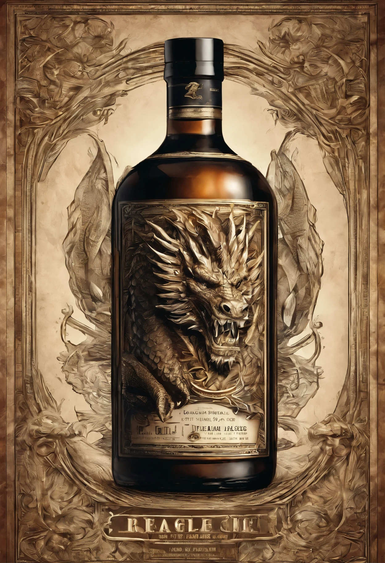 bottle of whisky with a dragon head on top, very fancy whiskey bottle, fancy whiskey bottle, hyper realistic ”, hyper realistic”, closeup portrait shot, infused with zerg hydralisk, stunning and rich detail, close up portrait shot, ultra realistic ”, ultra realistic”, whiskey bottle, portrait shot, photo taken of an epic intricate,