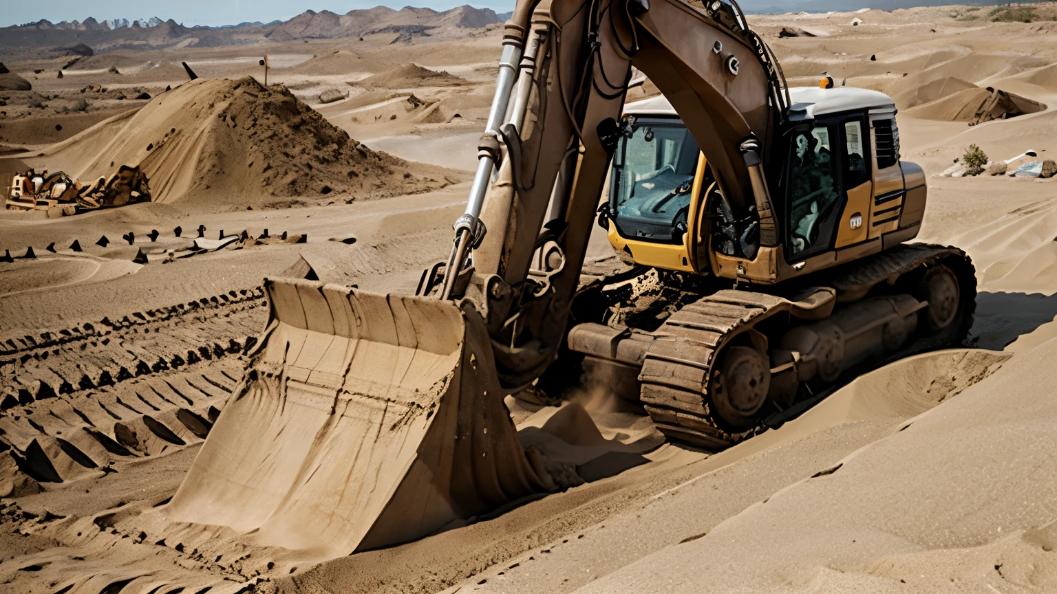 create a huge excavator with sand